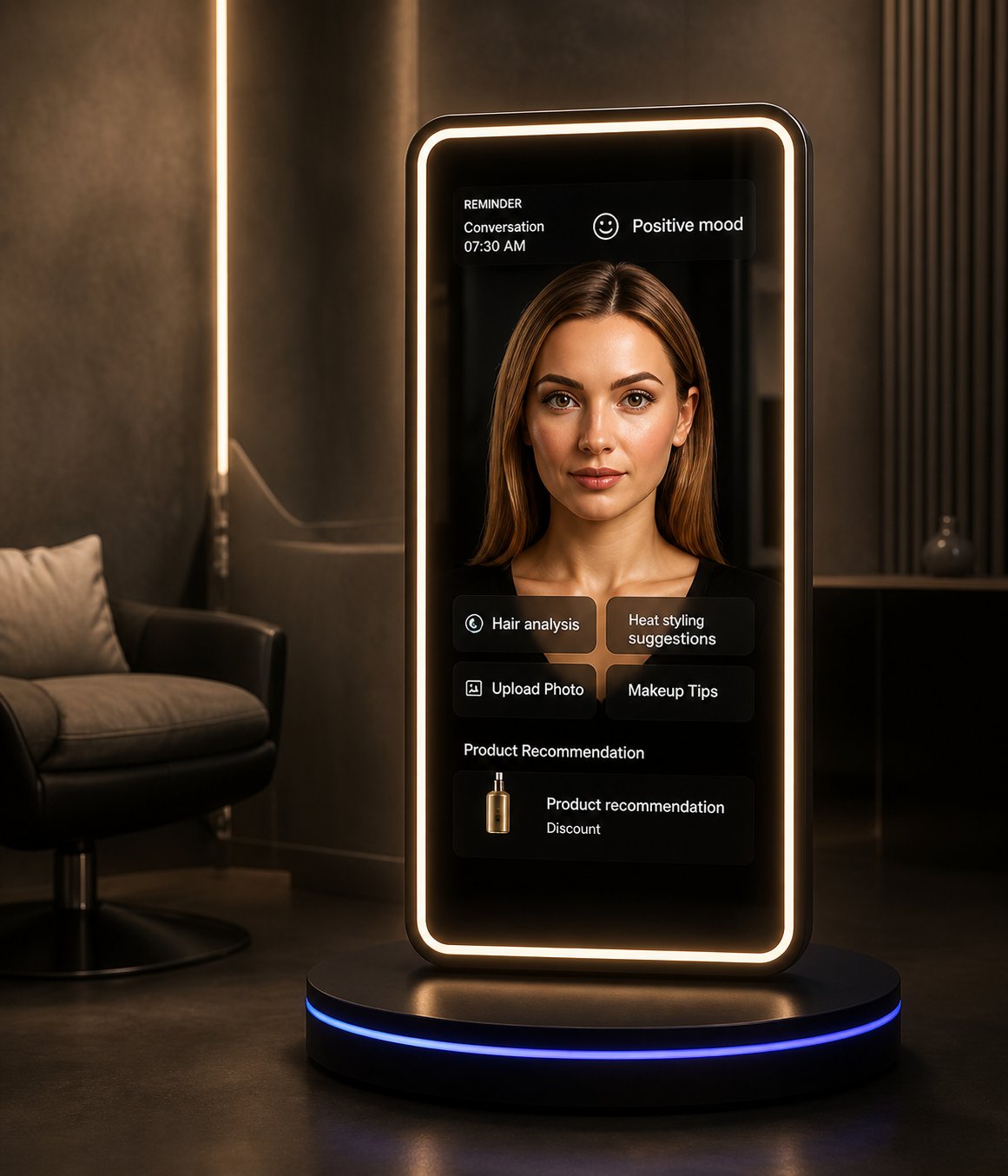 MIRA BEAUTY PRO - Salon ortamında saç analizi arayüzü